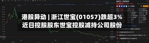 港股异动 | 浙江世宝(01057)跌超3% 近日控股股东世宝控股减持公司股份