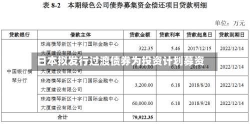 日本拟发行过渡债券为投资计划募资