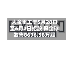大金重工于5月28日至6月2日招股 拟全球发售8696.58万股