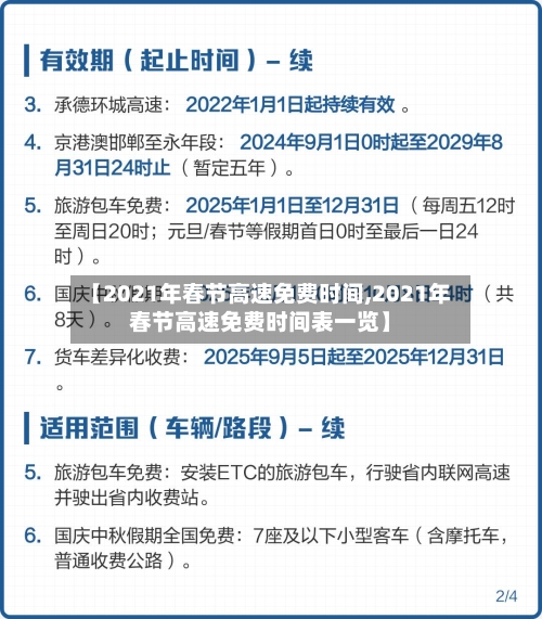 【2021年春节高速免费时间,2021年春节高速免费时间表一览】