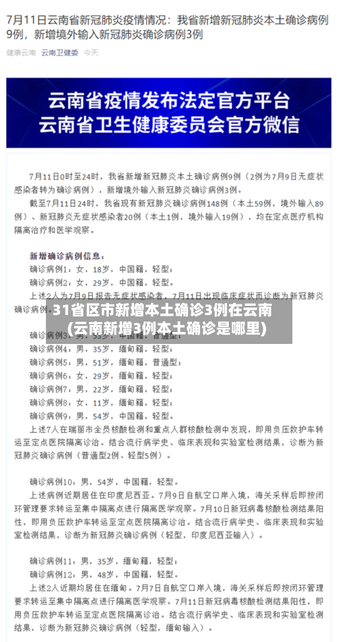 31省区市新增本土确诊3例在云南(云南新增3例本土确诊是哪里)-第2张图片