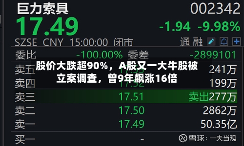 股价大跌超90%，A股又一大牛股被立案调查，曾9年飙涨16倍-第2张图片