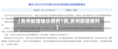 【贵州新增确诊病例1例,贵州新增病列】