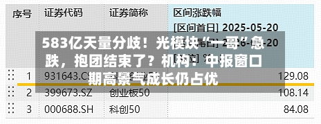 583亿天量分歧！光模块“一哥”急跌，抱团结束了？机构：中报窗口期高景气成长仍占优