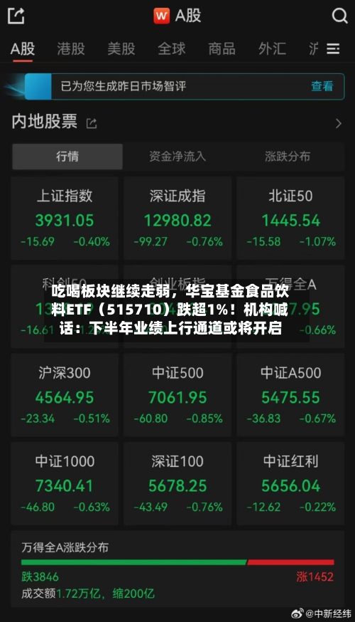 吃喝板块继续走弱，华宝基金食品饮料ETF（515710）跌超1%！机构喊话：下半年业绩上行通道或将开启
