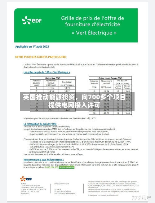 英国推动能源投资，向700多个项目提供电网接入许可