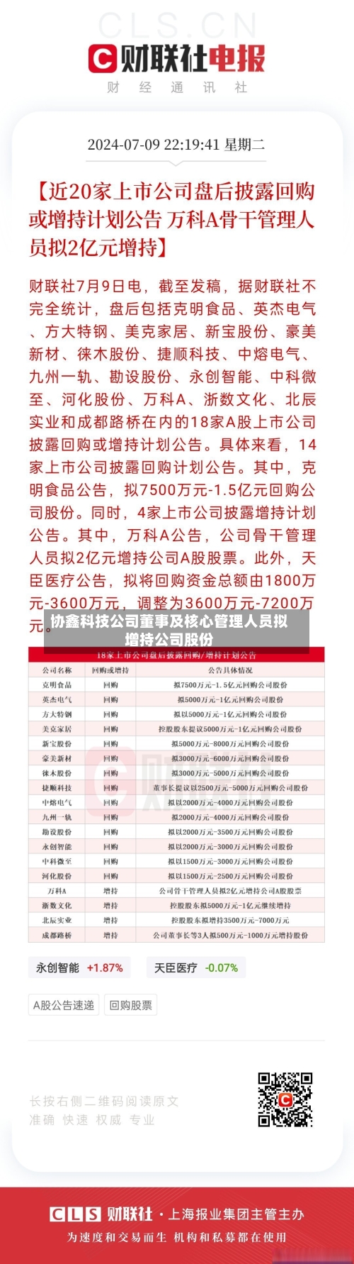 协鑫科技公司董事及核心管理人员拟增持公司股份