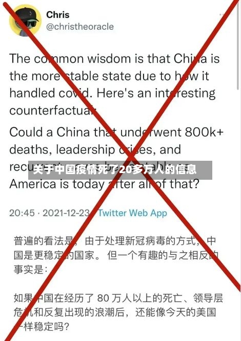 关于中国疫情死了20多万人的信息