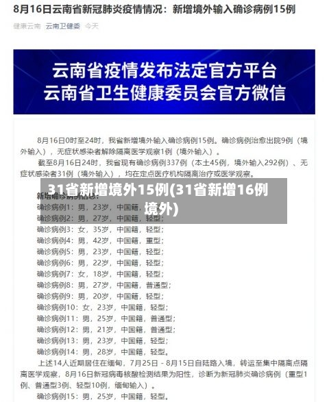 31省新增境外15例(31省新增16例境外)
