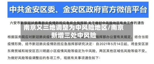 南京又三地调整为中风险地区/南京新增三处中风险