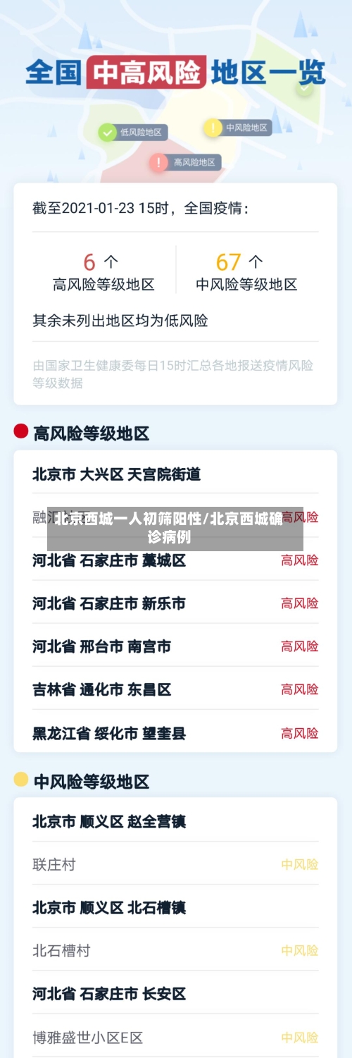 北京西城一人初筛阳性/北京西城确诊病例
