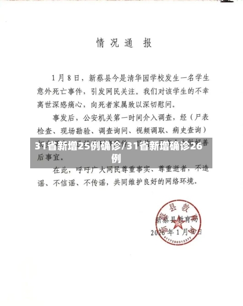 31省新增25例确诊/31省新增确诊26例