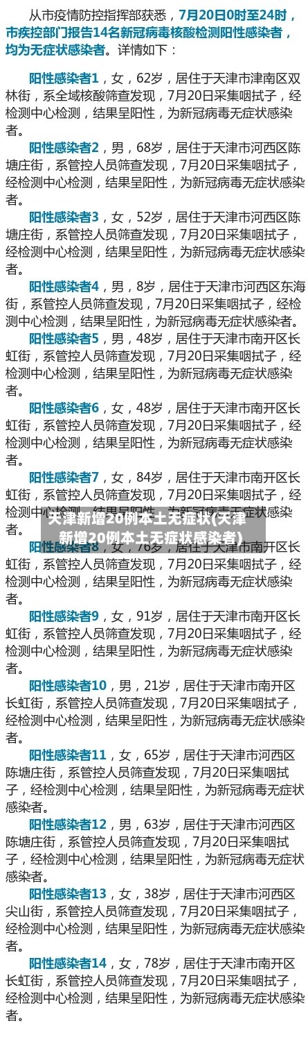 天津新增20例本土无症状(天津新增20例本土无症状感染者)