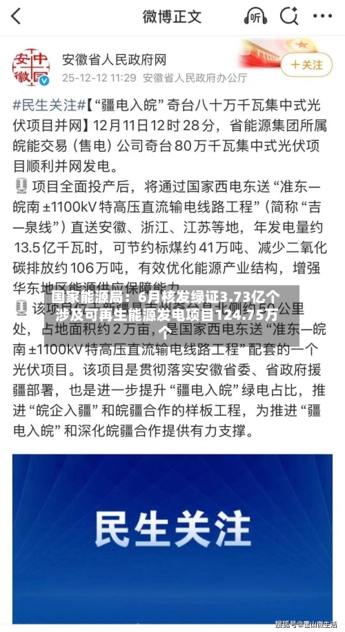 国家能源局:6月核发绿证3.73亿个 涉及可再生能源发电项目124.75万个-第2张图片