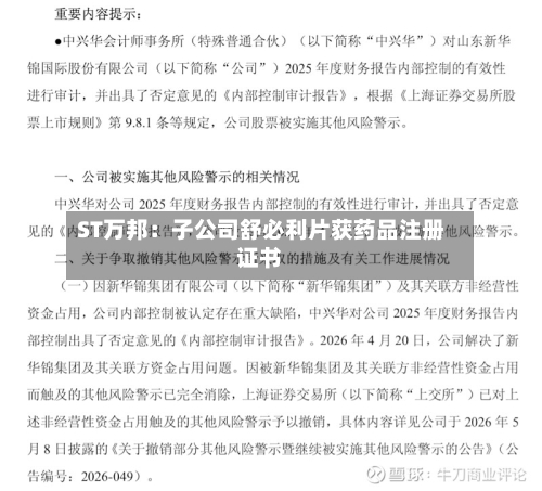 ST万邦：子公司舒必利片获药品注册证书