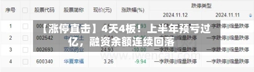 【涨停直击】4天4板！上半年预亏过亿，融资余额连续回落-第2张图片