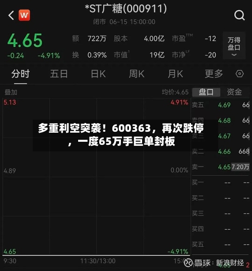 多重利空突袭！600363，再次跌停，一度65万手巨单封板-第2张图片